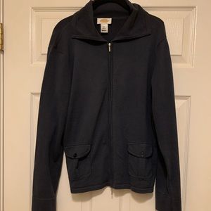 Talbots navy blue zip-up sweater with wide-spread collar and two pockets.Size XL